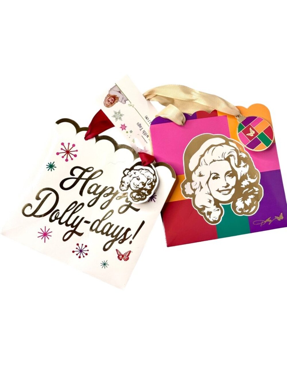 Dolly Parton Happy Dolly-Days Colorful Holiday Gift Bags 5" Christmas 2-Pack NEW